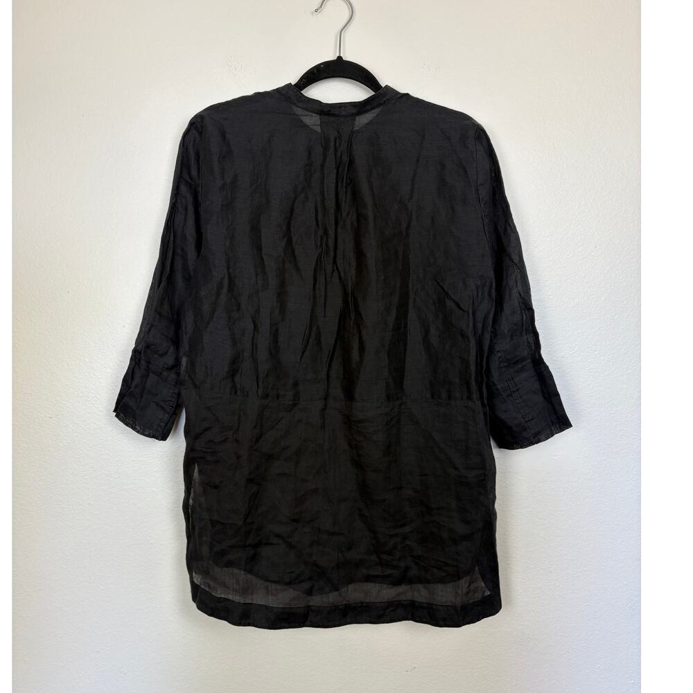 Vince Quarter Button Mandarin Collar Ramie Runic Top XS